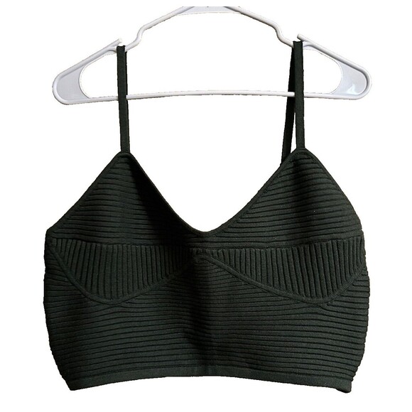 Aerie Cropped Top Womens XL Green Sweater Soft Stretch Ribbed Bralette Top - Picture 1 of 4